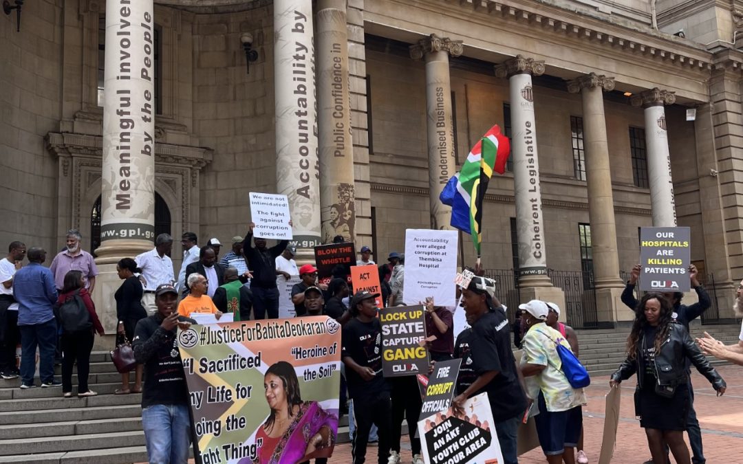 Defend Our Democracy pickets against corruption in the health sector